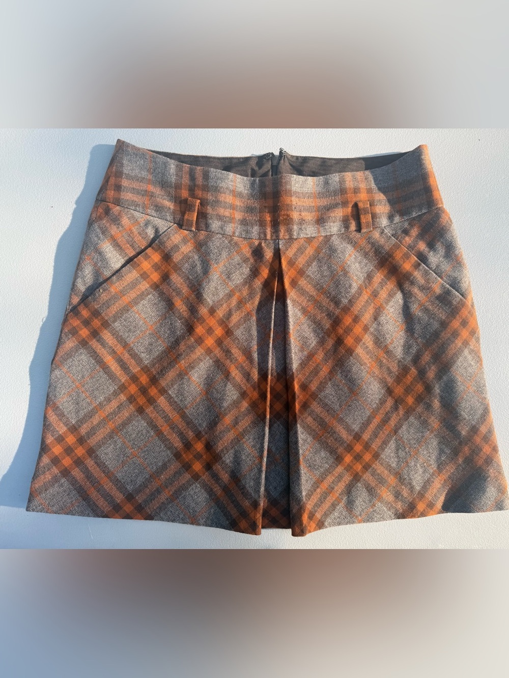 The Limited Gray and Orange Plaid Wool Blend Mini Skirt